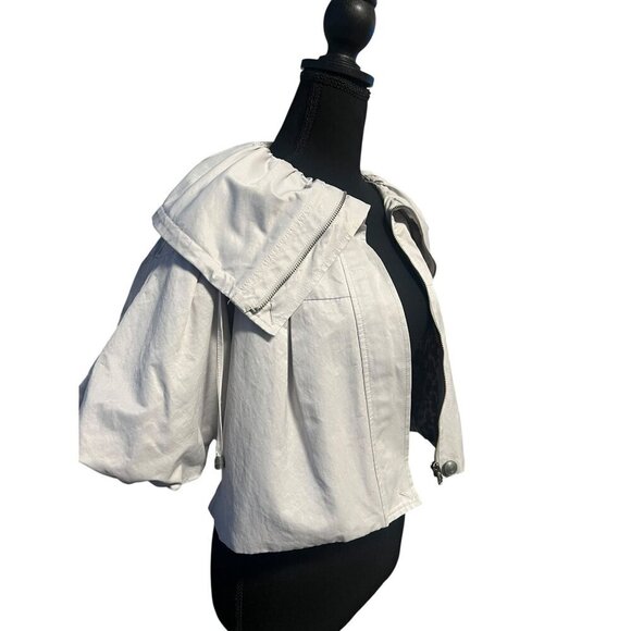ELLE White Cropped Jacket With Puffy Sleeves & Zipper OFFICE ATTIRE WORKATTIRE - Picture 7 of 12